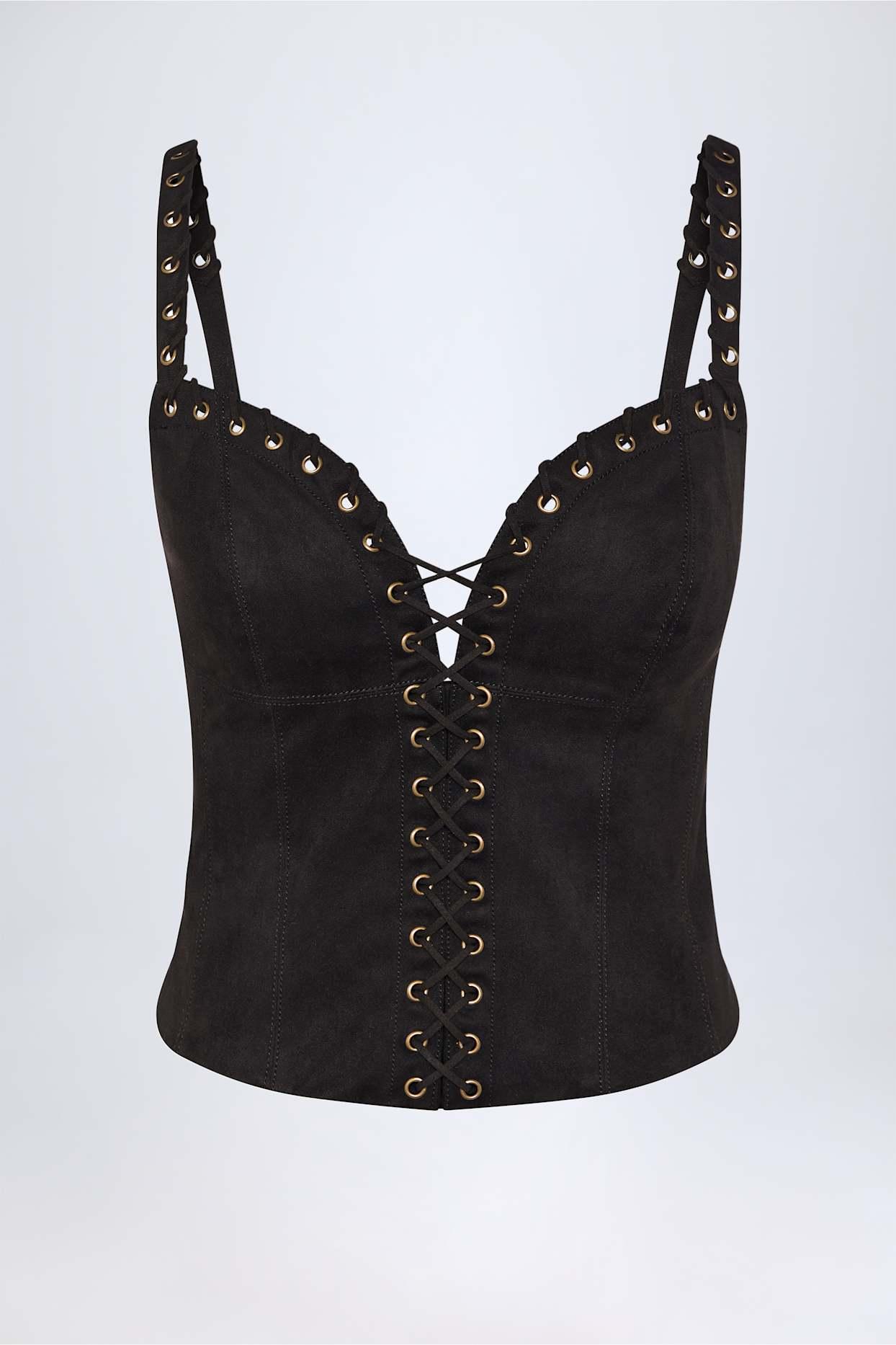 Lace-Up Top in Black Product Image
