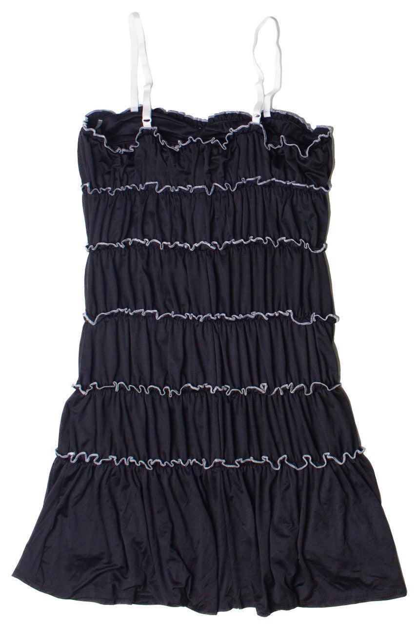 Contrast Stitch Ribbon Bow Tiered Mini Dress Product Image