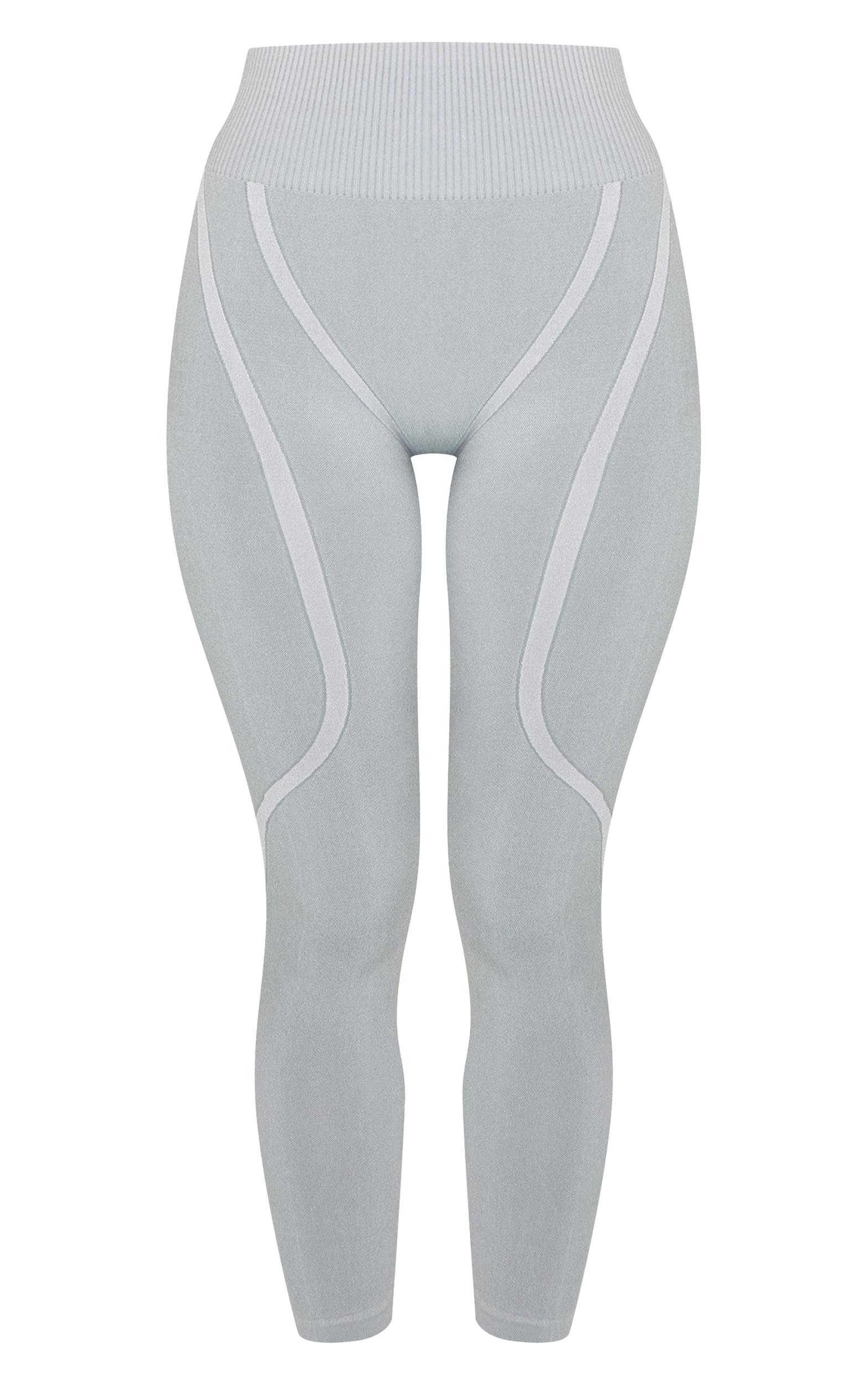  Grey Ribbed Seamless High Waisted Leggings Product Image