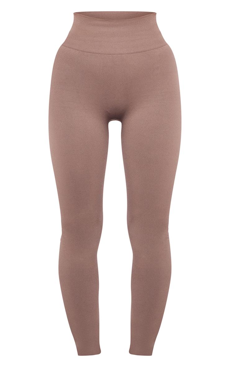 Taupe Seamless High Waist Detail Gym Leggings Product Image