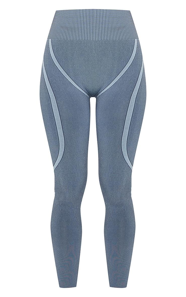 Midnight Blue Ribbed Seamless High Waisted Leggings Product Image