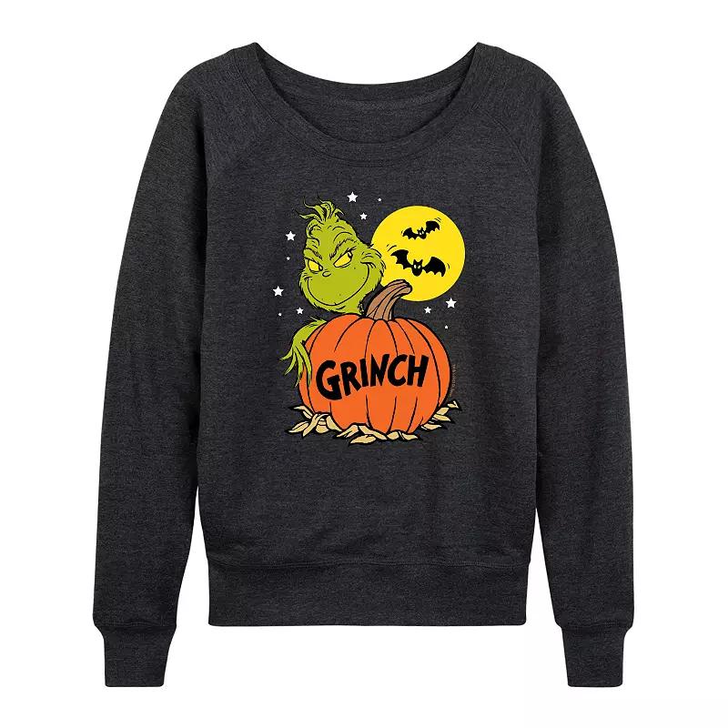Women's Dr. Seuss Grinch Halloween Pumpkin French Terry Long Sleeve Tee,  Product Image