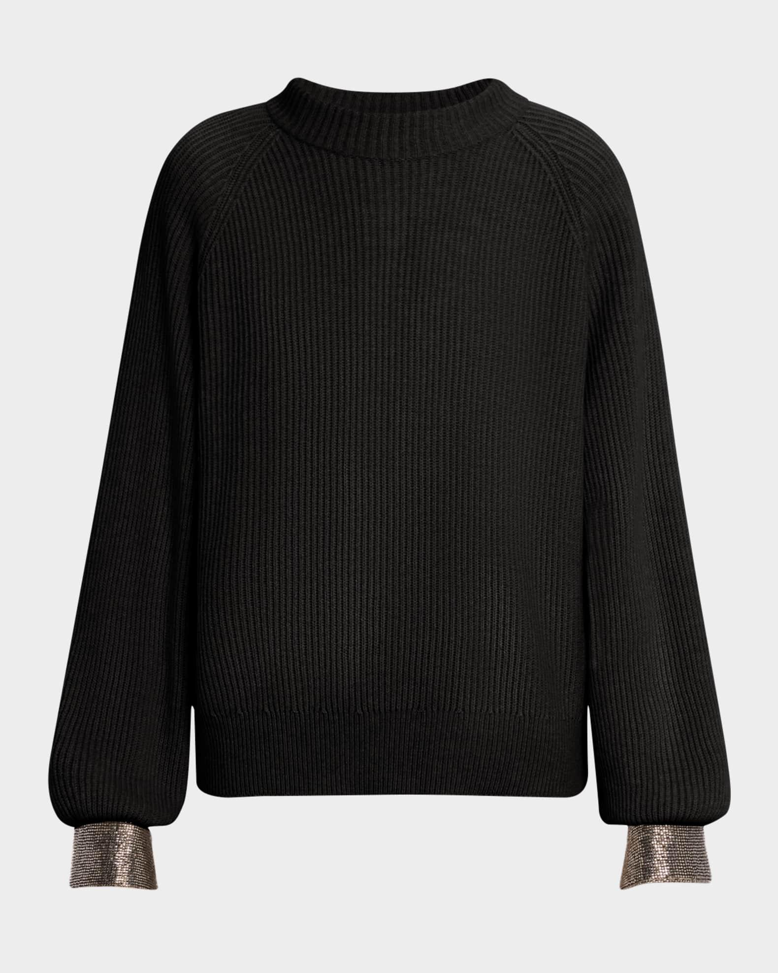 Monili-Cuff Cashmere Rib Crewneck Sweater Product Image