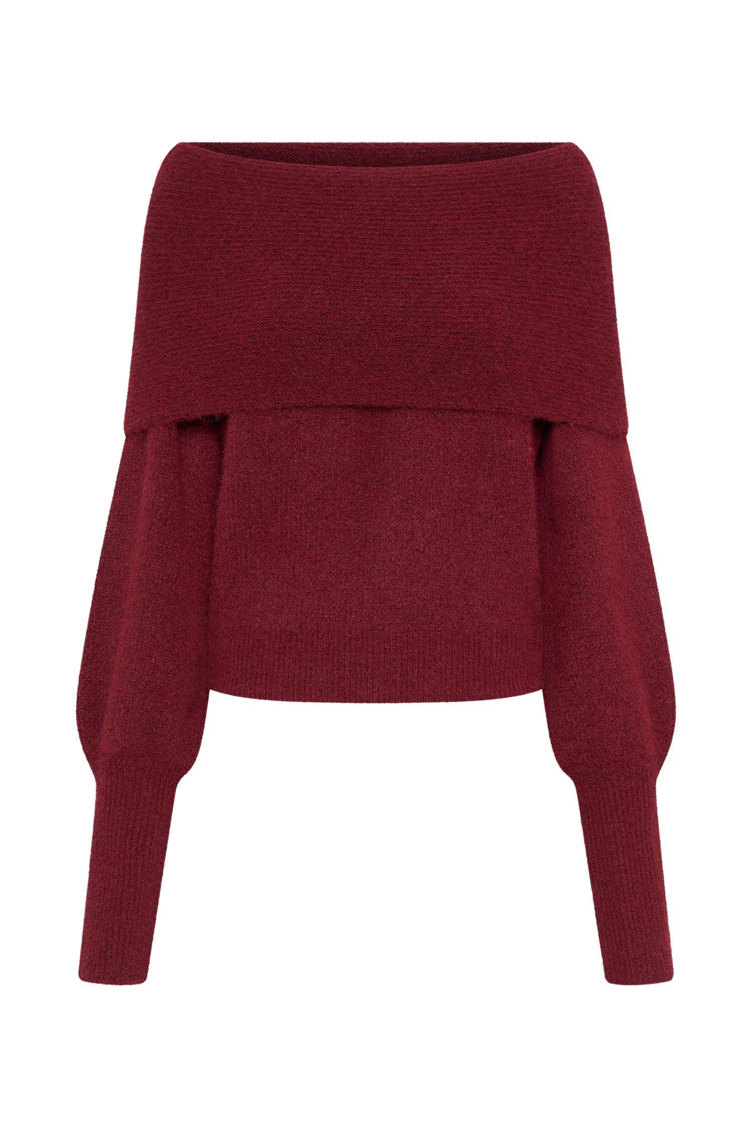Charlotte Off Shoulder Knit Long Sleeve Top - Merlot Product Image