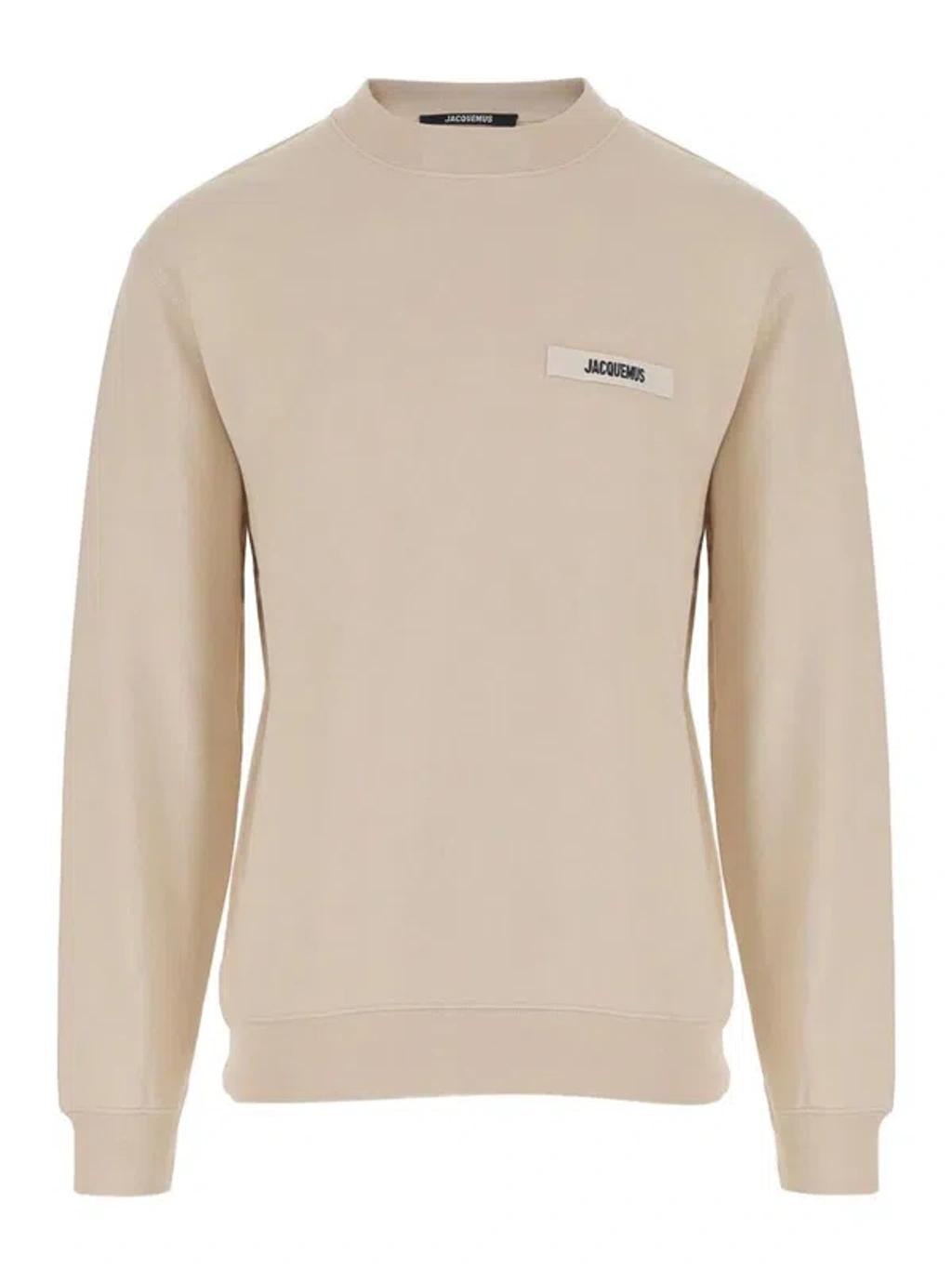 JACQUEMUS Organic Cotton Fleece Sweatshirt With Gros-grain Logo In Neutral Product Image