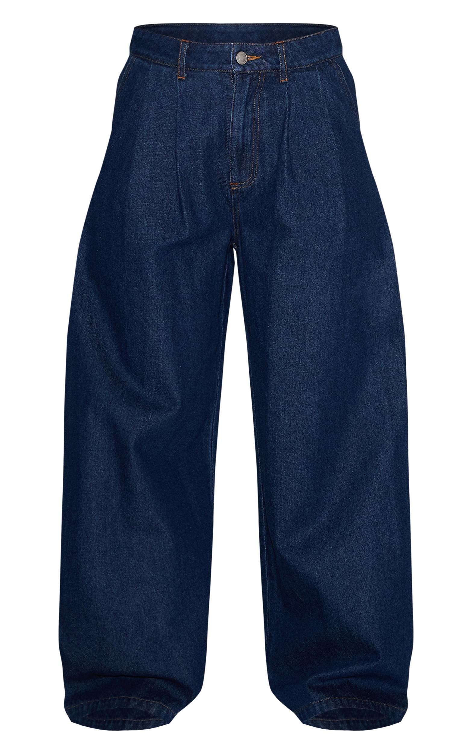 Indigo Pleated Wide Leg Jeans Product Image
