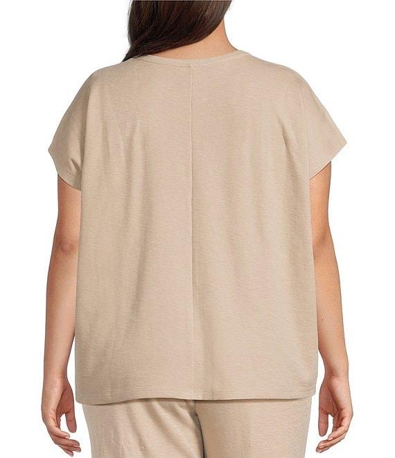 Eileen Fisher Plus Coordinating Organic Cotton Slub Rib Knit V-Neck Cap Sleeve Square Top Product Image