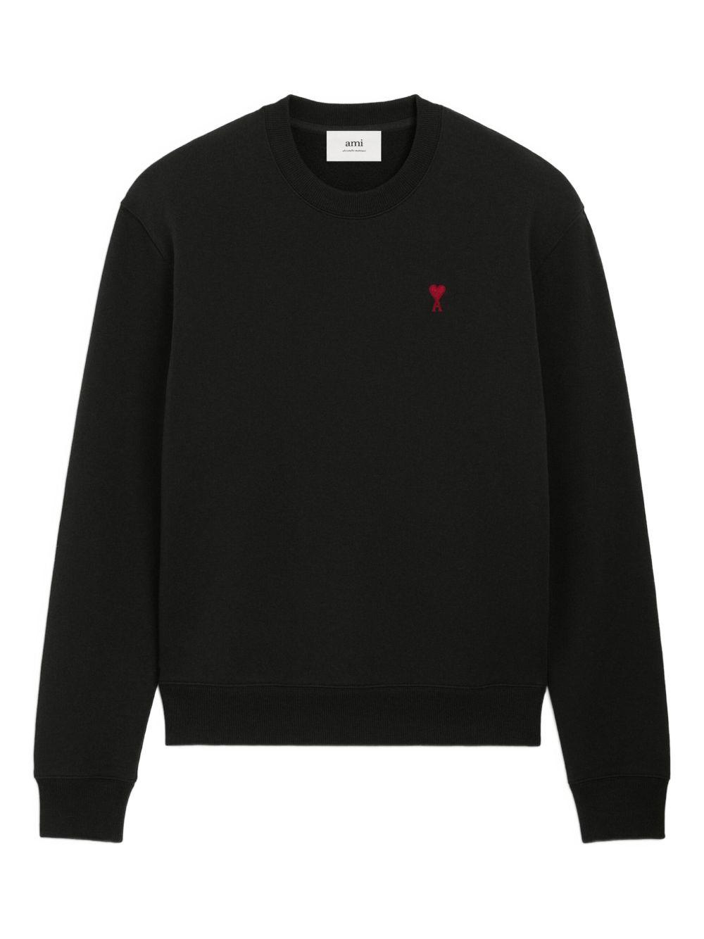 AMI ALEXANDRE MATTIUSSI Ami Classic Black Sweater With Round Neckline And Emblem Detail Product Image