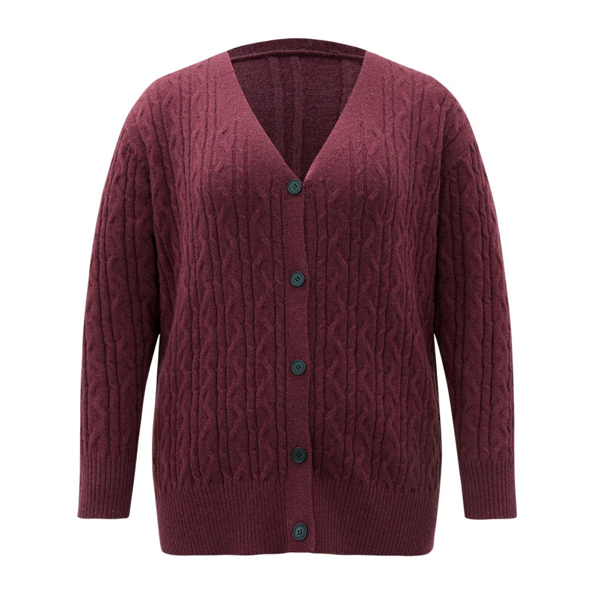 Plus Size Supersoft Essentials Solid Guipure Lace Cut Out T-shirt Burgundy Women Elegant Elastic cuffs Plain V-neck Dailywear T-shirts BloomChic 22-24/3X Product Image