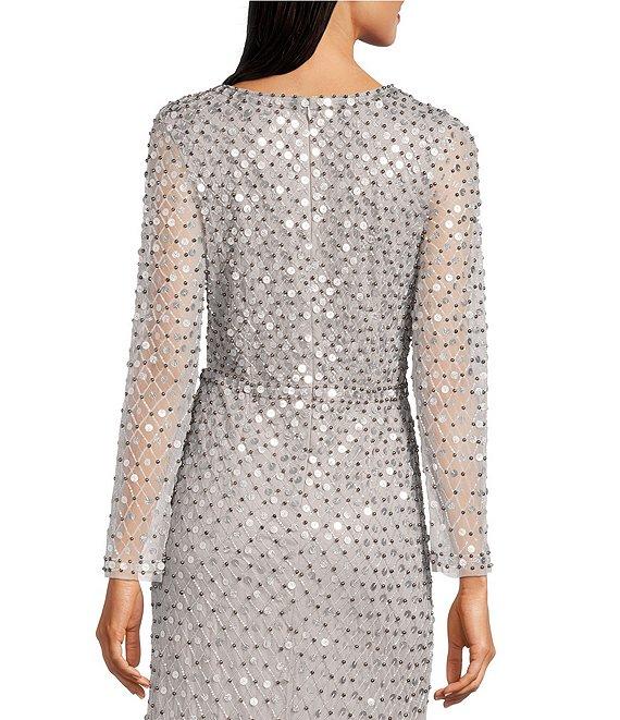 Aidan Mattox Sequined V-Neck Long Illusion Sleeve Front Slit Gown Product Image