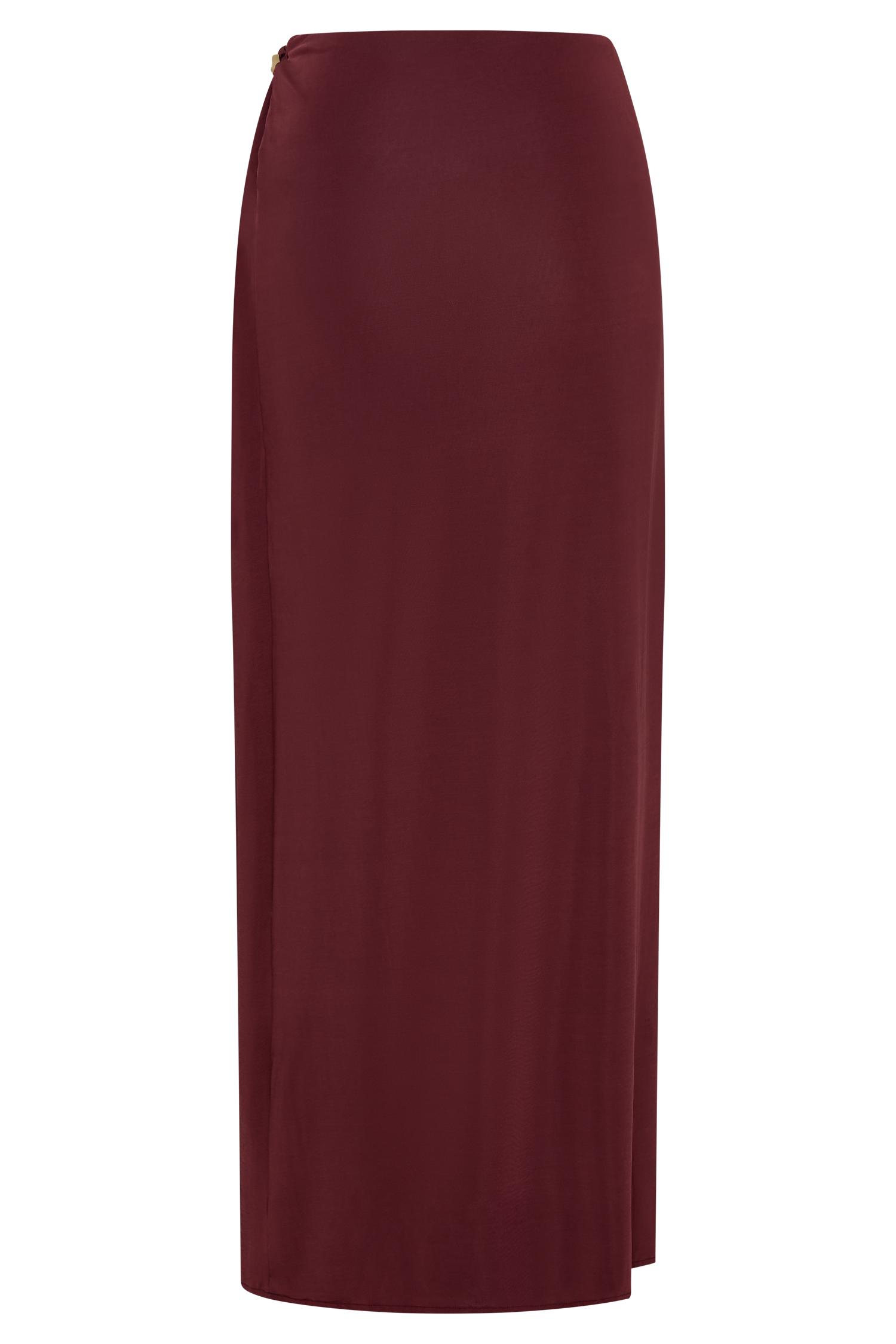 Bridget Slinky Maxi Skirt With Hardware - Burgundy Female Product Image