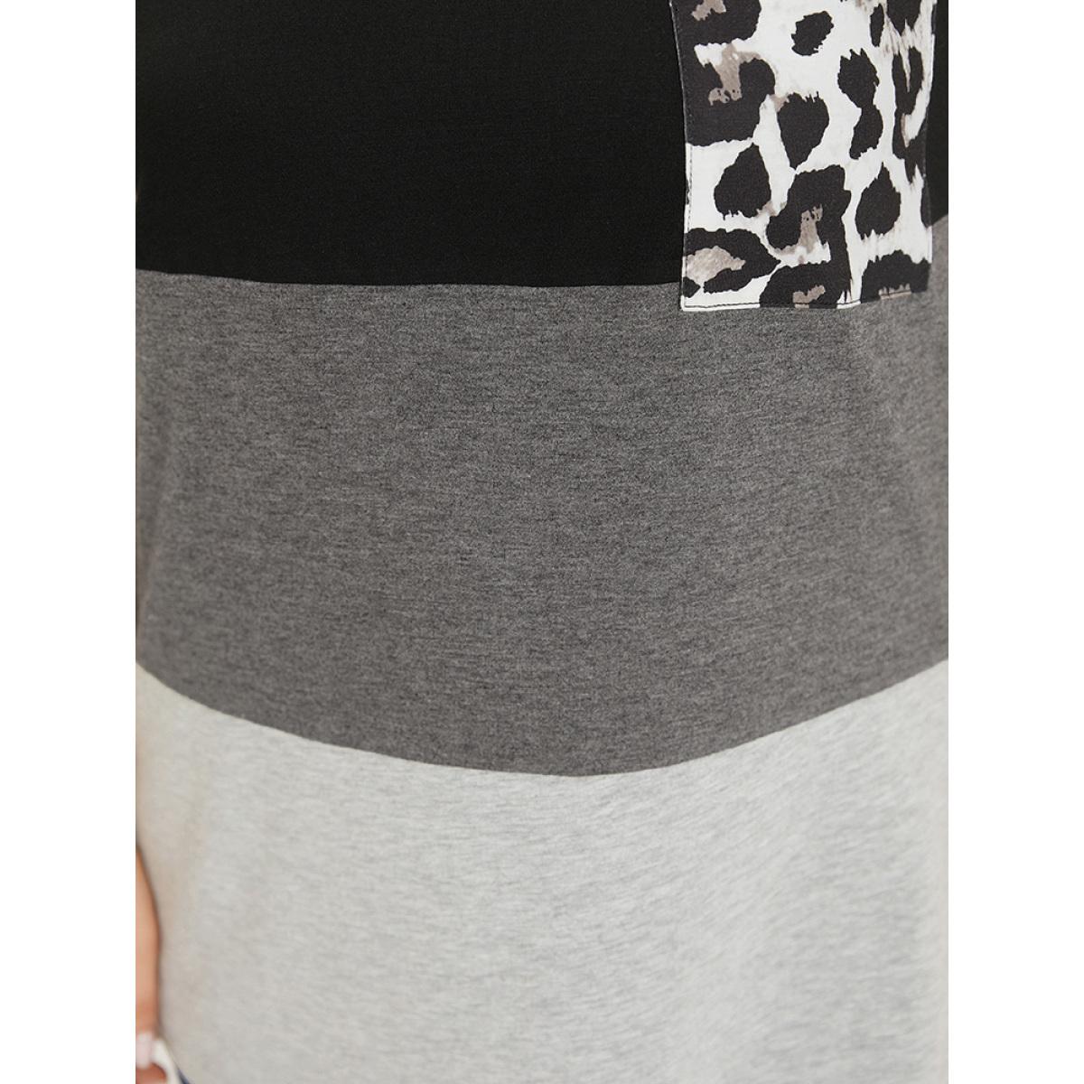 Plus Size Leopard Contrast Patched Pocket Tank Top Women Multicolor Casual Contrast V-neck Dailywear Tank Tops Camis BloomChic 22-24/3X Product Image