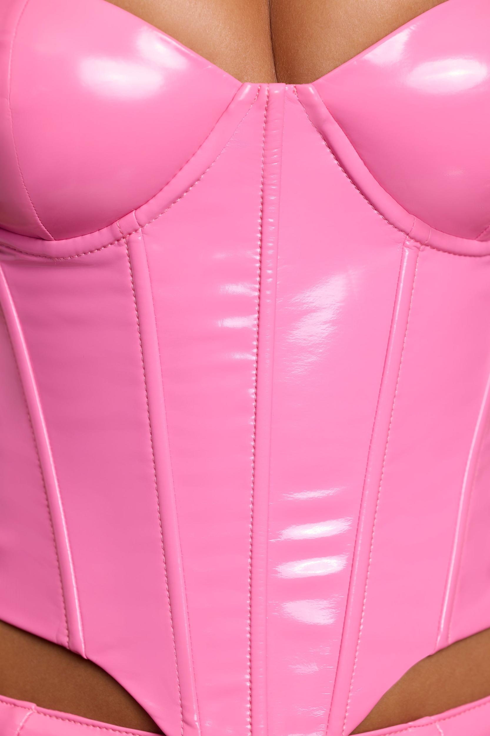Vinyl Underwired Corset Crop Top in Pink Product Image