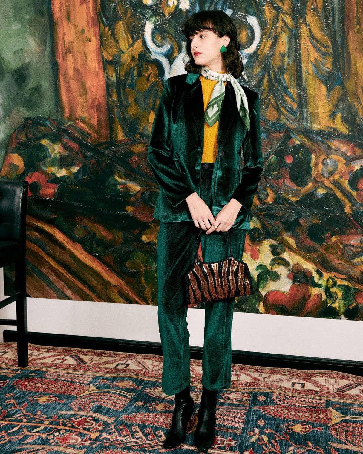 The Casual One Button Green Velvet Blazer Product Image