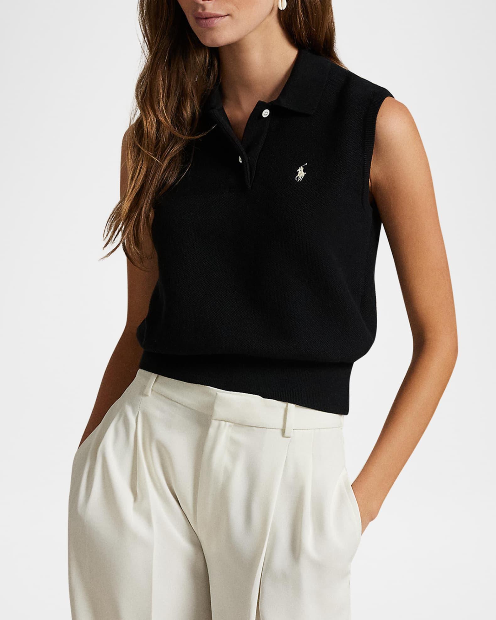 Cotton Cropped Sleeveless Polo Sweater Product Image