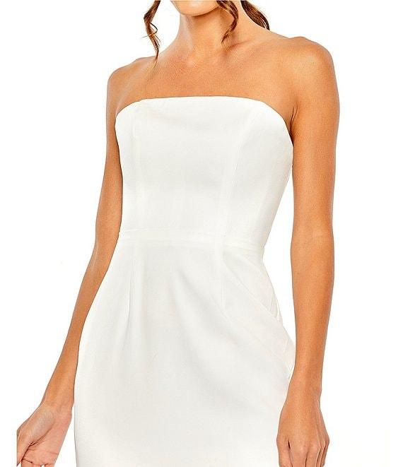 Mac Duggal Strapless Sleeveless Feather Trim Midi Dress Product Image