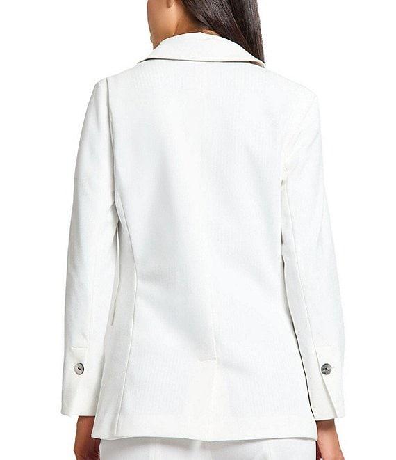 Ming Wang x Tanya Foster Deco Crepe Notch Lapel Bracelet Sleeve Single Button Blazer Product Image
