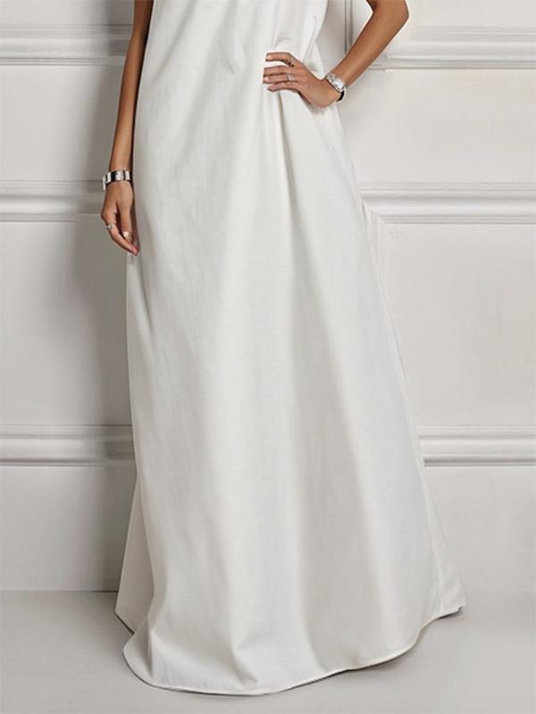 Loose Short Sleeves Solid Color V-Neck Maxi Dresses Product Image
