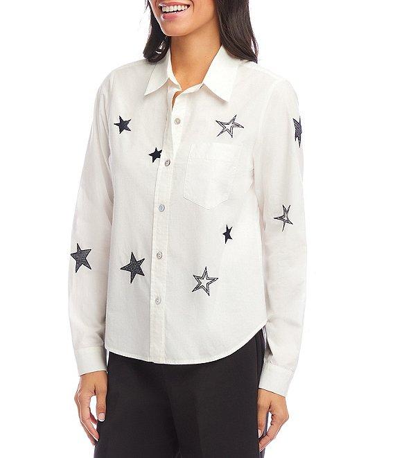 Karen Kane Long Sleeve Embroidered Star Button Front Shirt Product Image