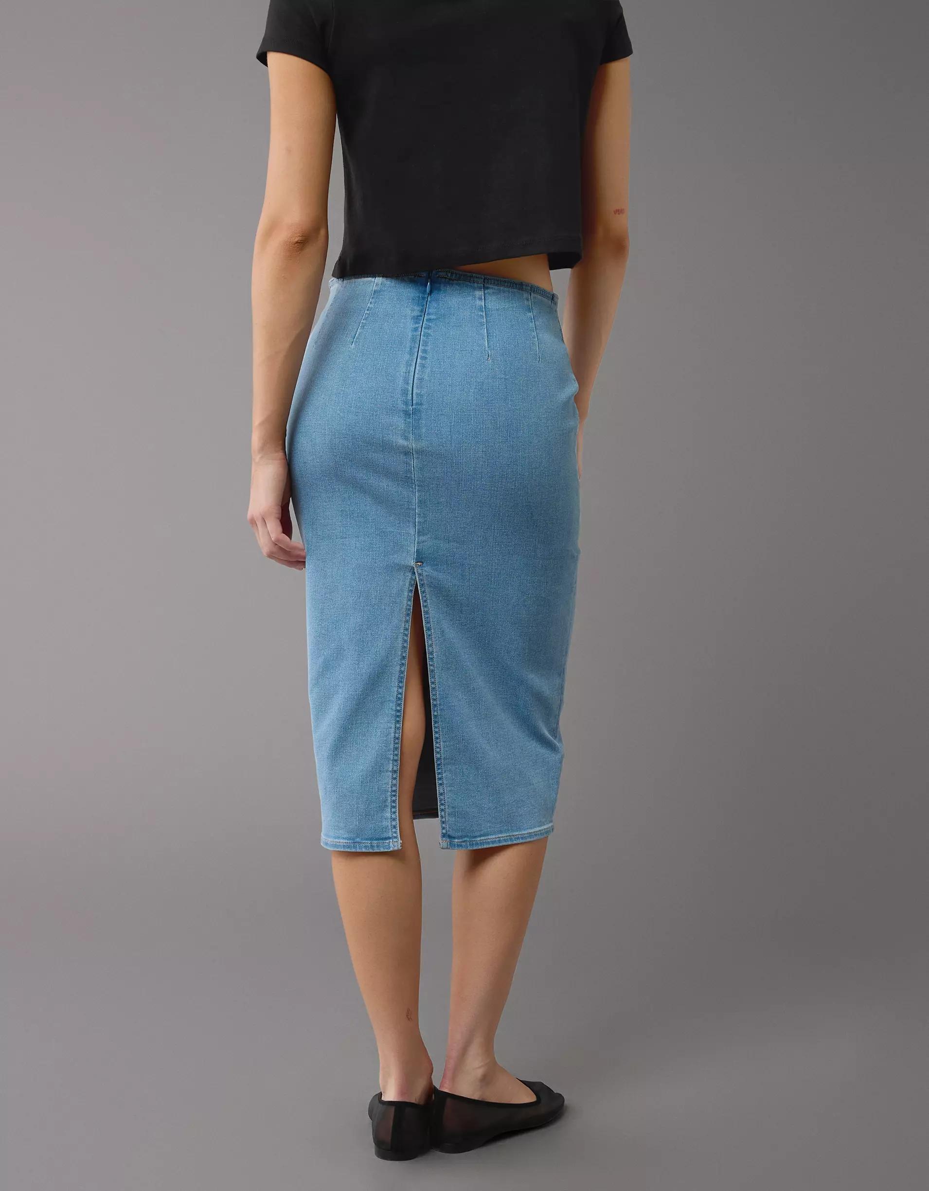 AE Next Level Highest Waist Denim Midi Skirt Product Image
