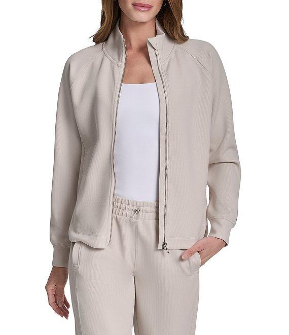 DKNY Sport by Donna Karan Coordinating Highline Rib Knit Mock Neck Long Sleeve Front Full Zip Jacket Product Image