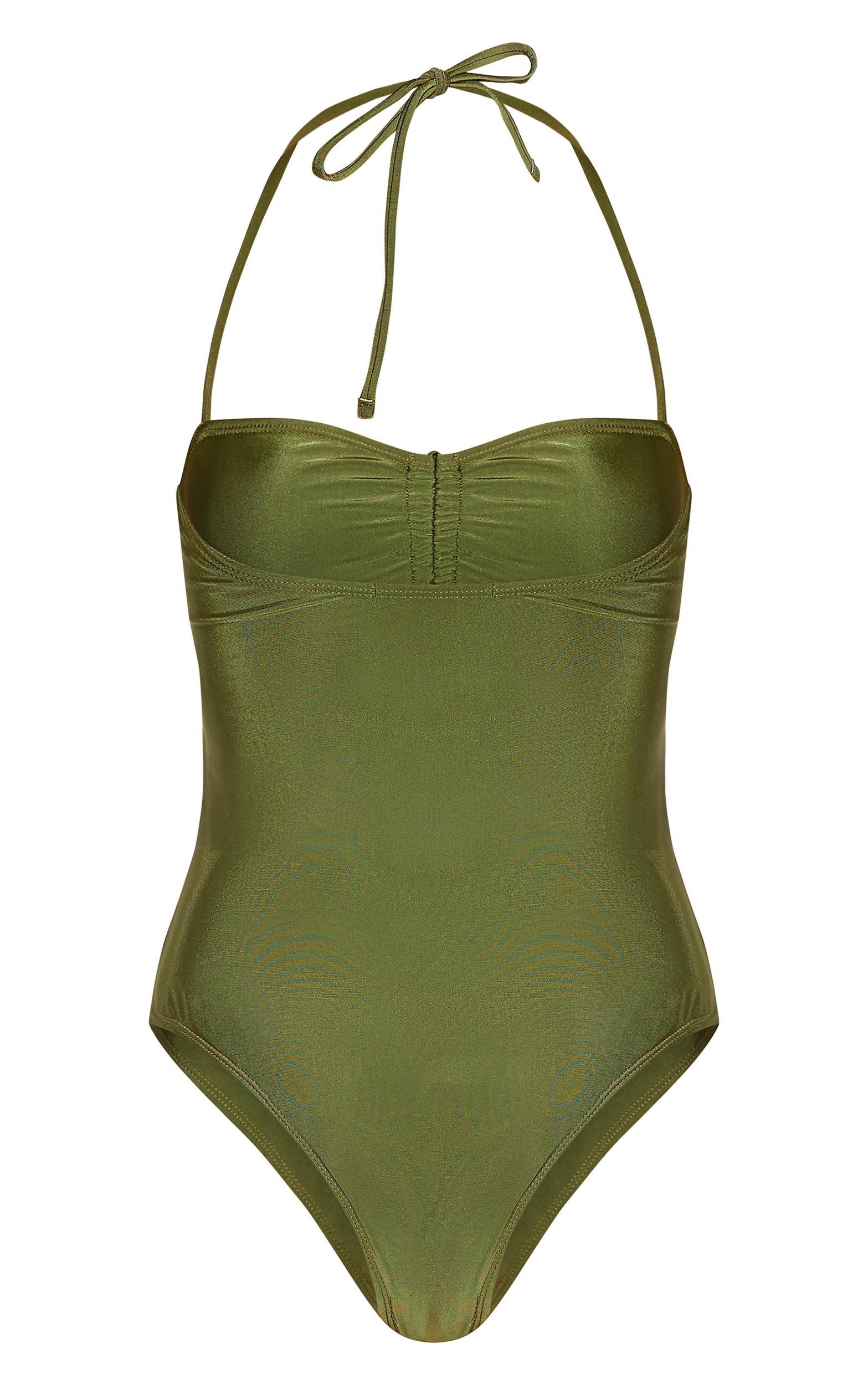 Khaki Halter Neck Cut Out Swimsuit Product Image