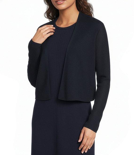 Eileen Fisher Organic Linen Cotton Blend Ribbed Knit Open Front Long Sleeve Cardigan Product Image