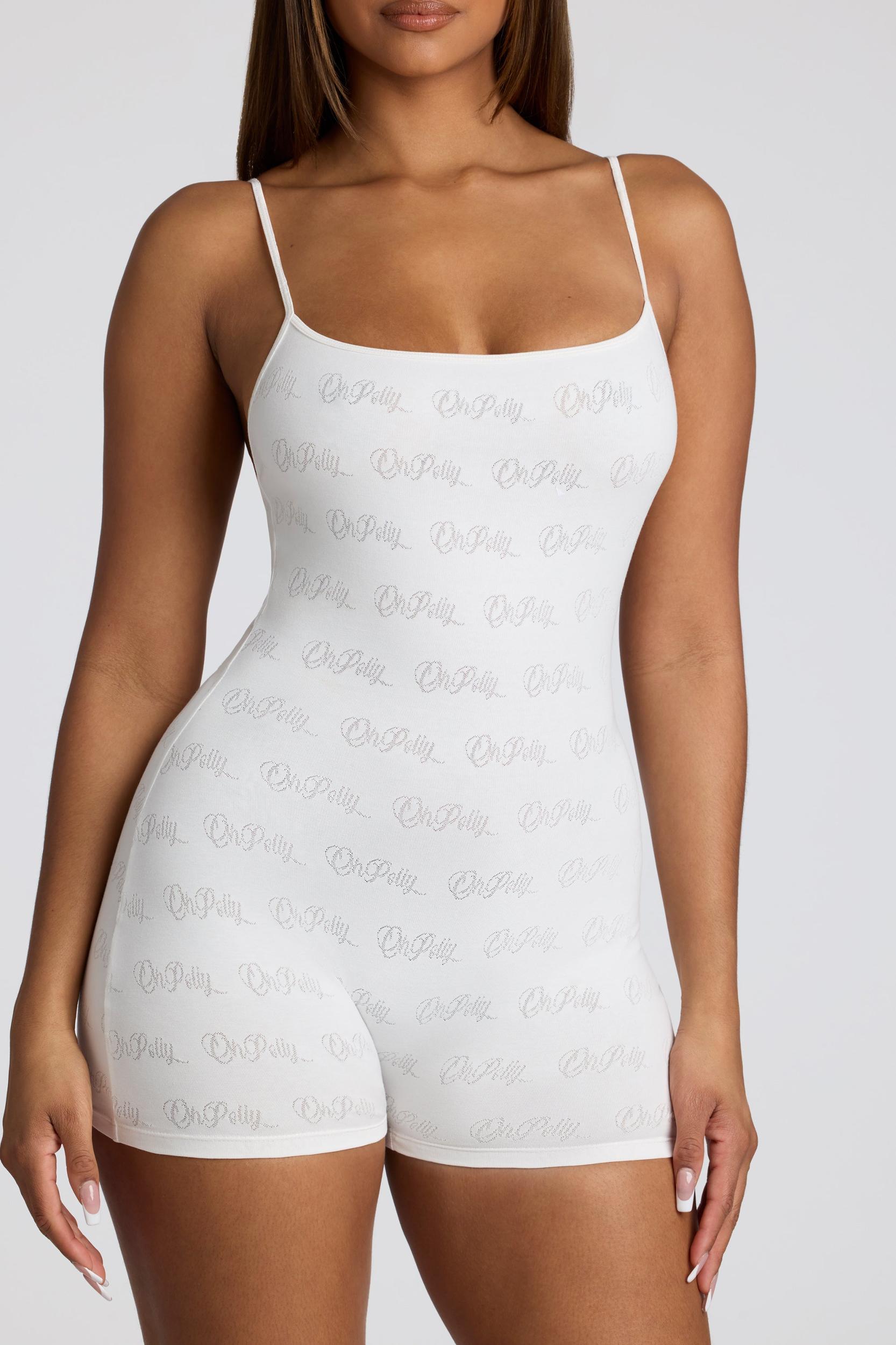 Strappy Low Back Pointelle Romper in White Female Product Image