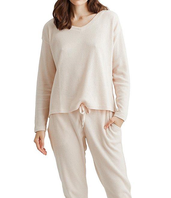 Papinelle Waffle Textured Long Sleeve V-Neck Knit Coordinating Lounge Set Product Image