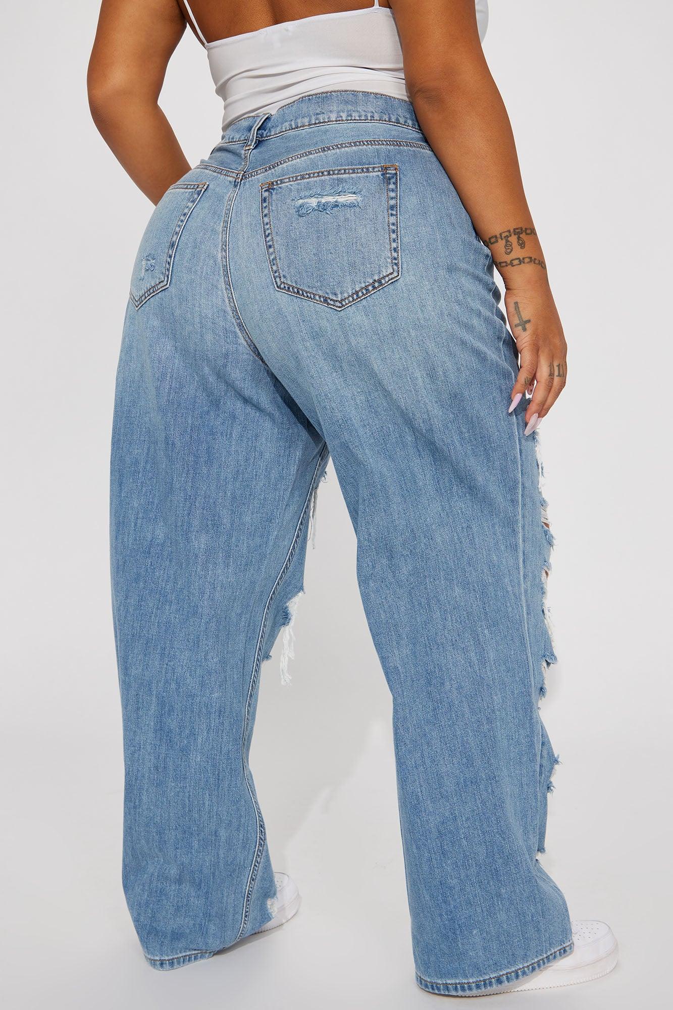 Sydney Shredded Non Stretch Loose Jeans - Medium Wash Product Image