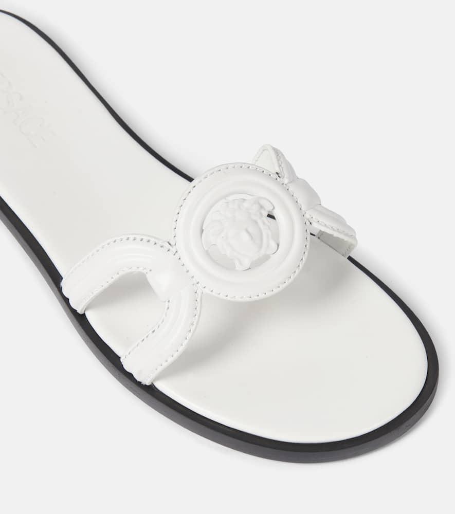 VERSACE Medusa Leather Flat Slide Sandals In White Product Image