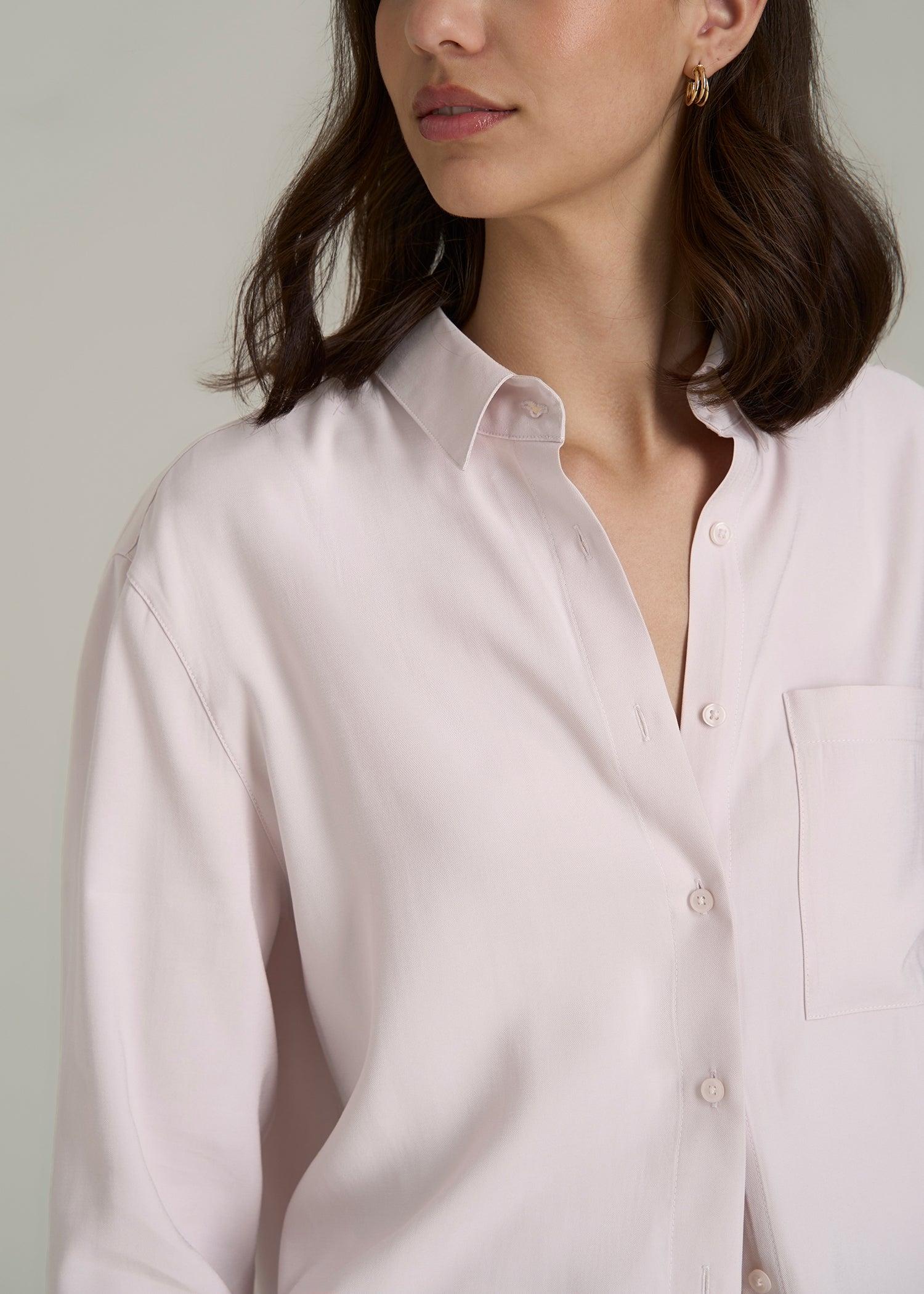 Relaxed Button-Up Single-Pocket Blouse for Tall Women in Grey Lilac Female Product Image