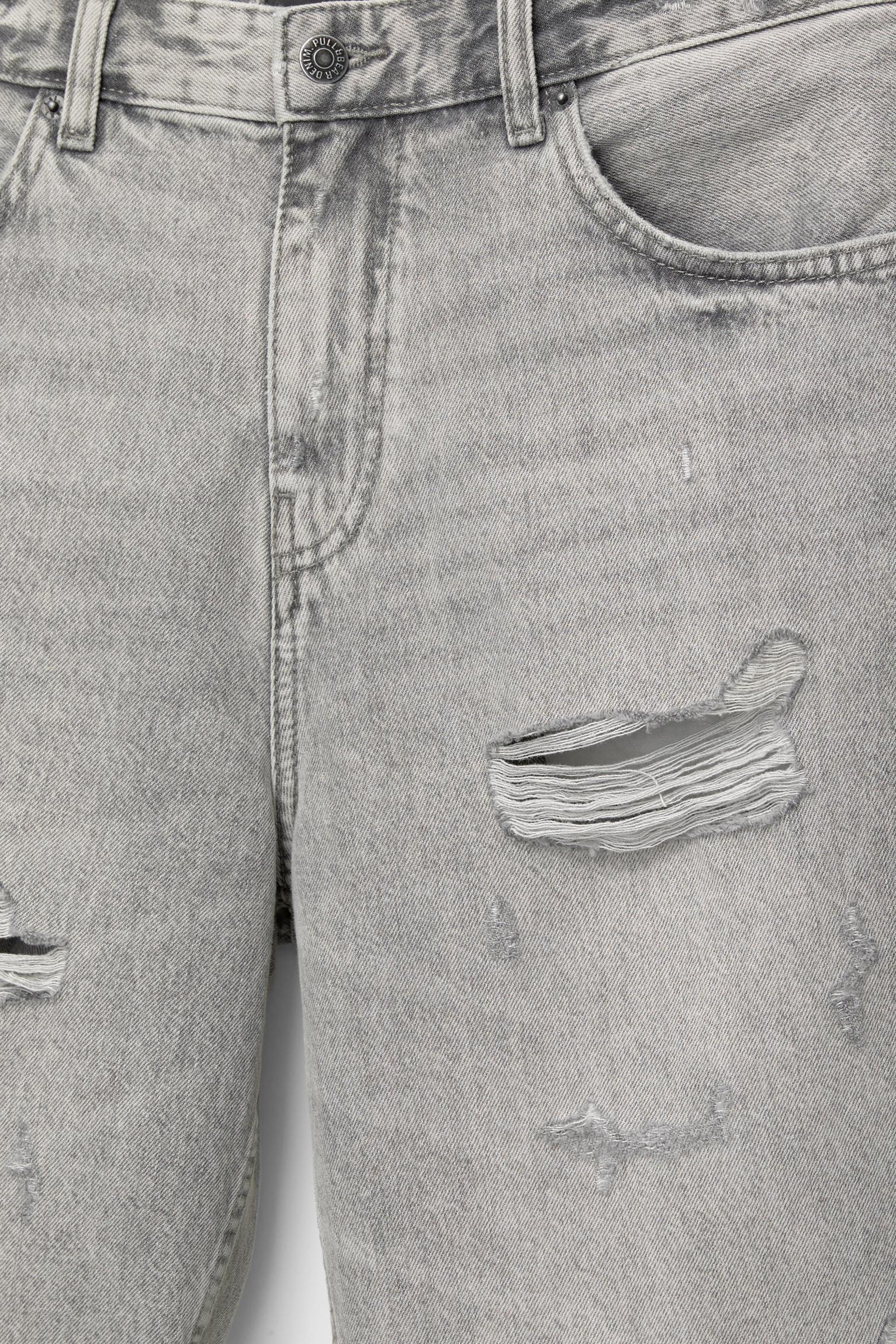 Ripped straight fit denim Bermuda shorts Product Image