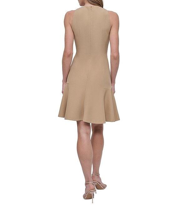 DKNY by Donna Karan Solid Crepe Crew Neck Sleeveless Flounce Hem Fit & Flare Dress Product Image