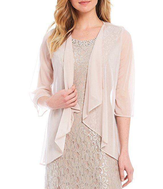 R & M Richards Glitter Lace Beaded Neck 2-Piece Jacket Gown Product Image