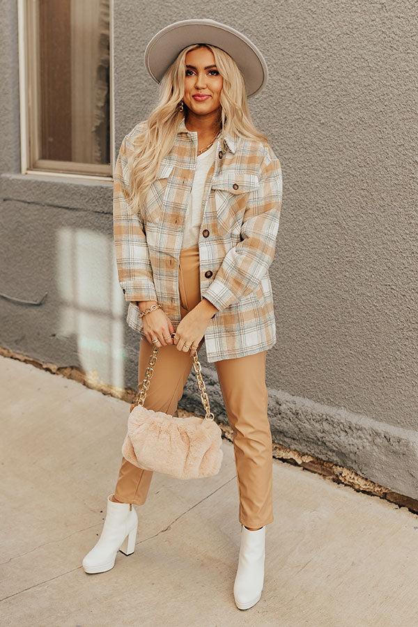 Cozy Up In Carolina Plaid Jacket In Iced Latte Product Image