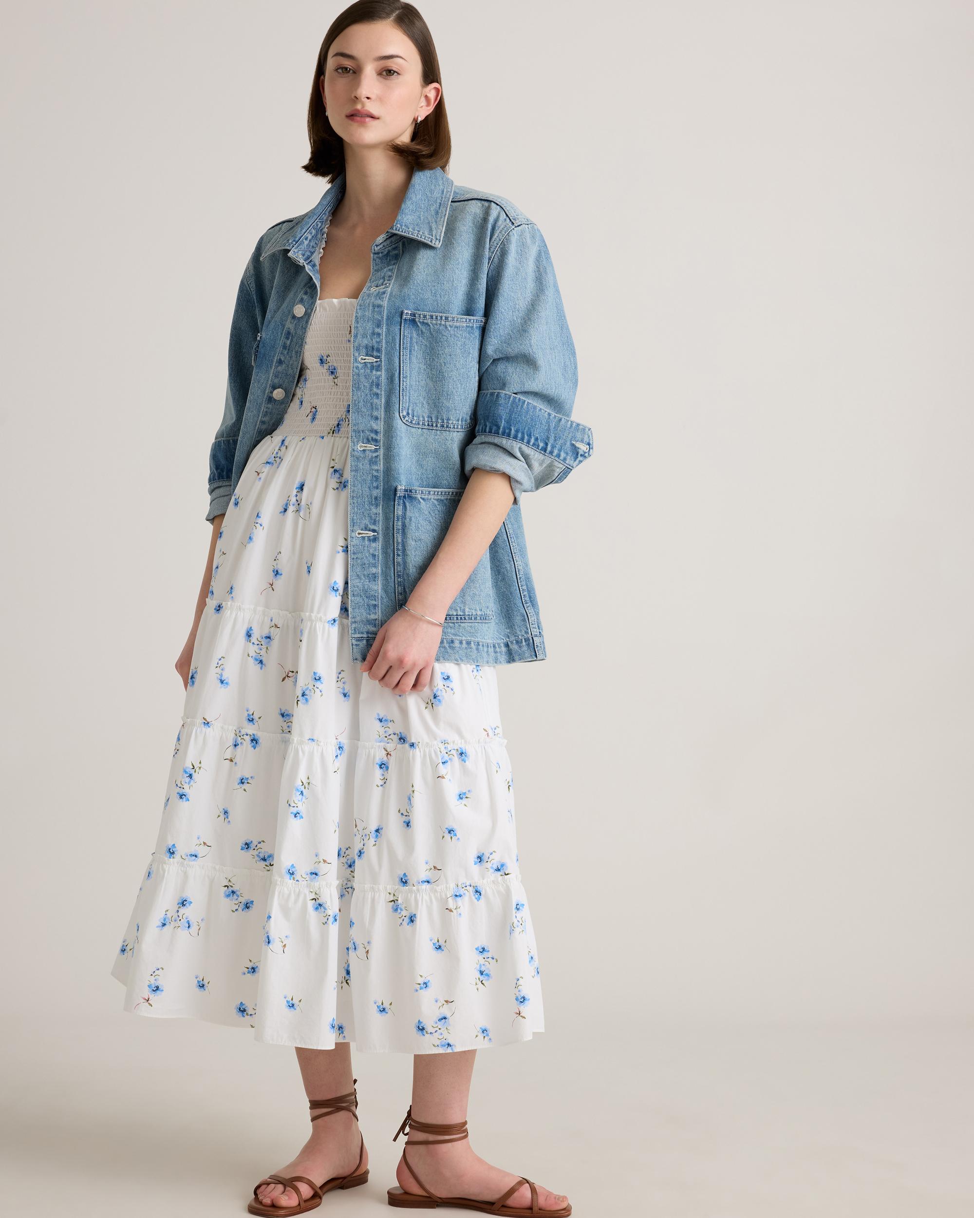 Quince | Women's Poplin Smocked Midi Dress Organic Cotton Product Image