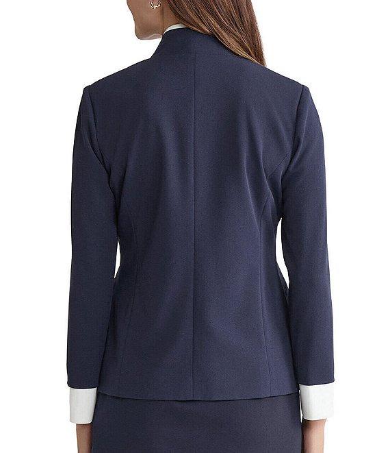 Ming Wang Tailored Two-Tone Stretch Crepe Notch Collar Long Sleeve Blazer Product Image