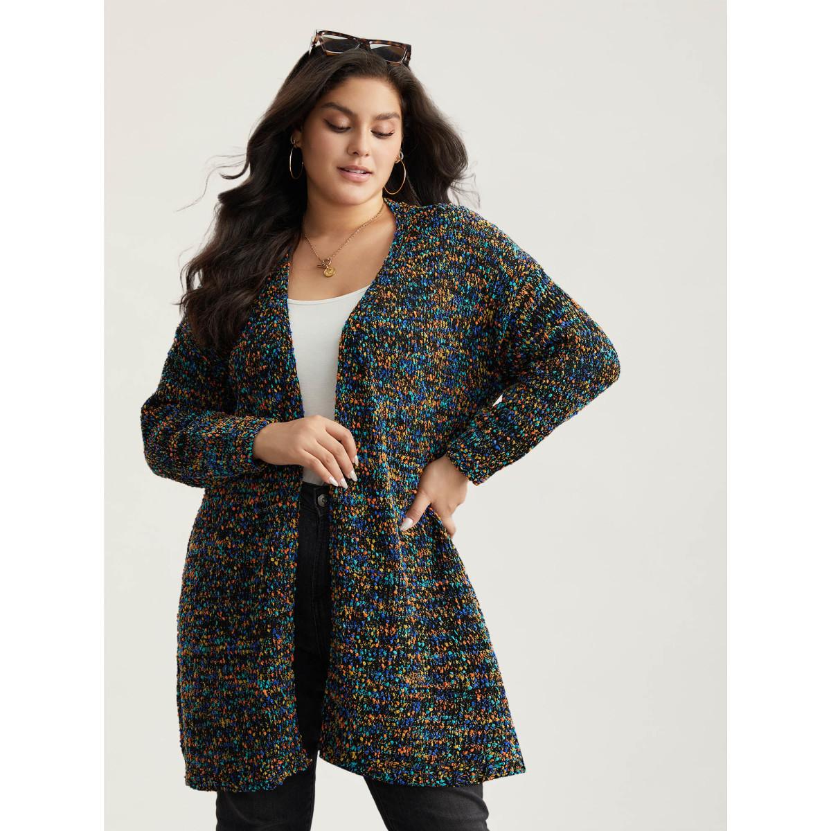 Plus Size Color Textured Open Front Cardigan Multicolor Women Leisure Loose Long Sleeve Casual Cardigans BloomChic 26/4X Product Image