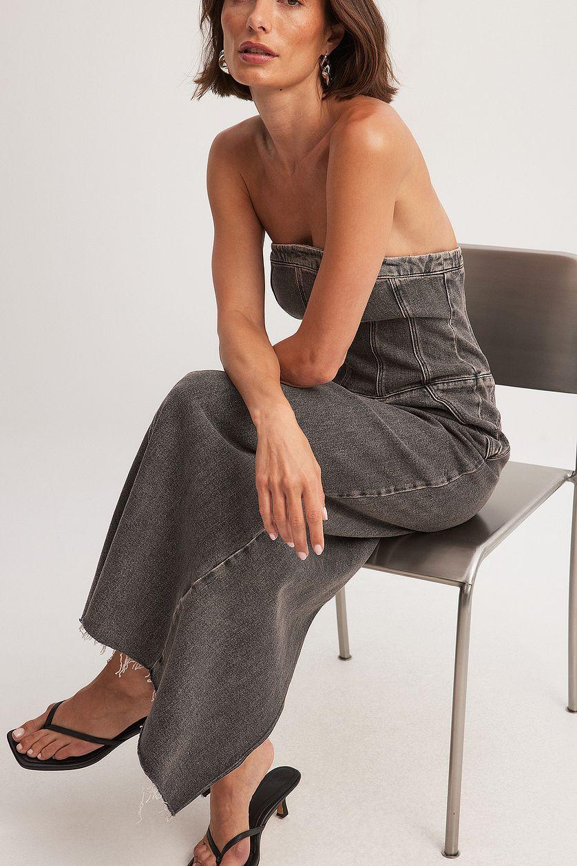 Bandeau Maxi Denim Dress Grey Product Image