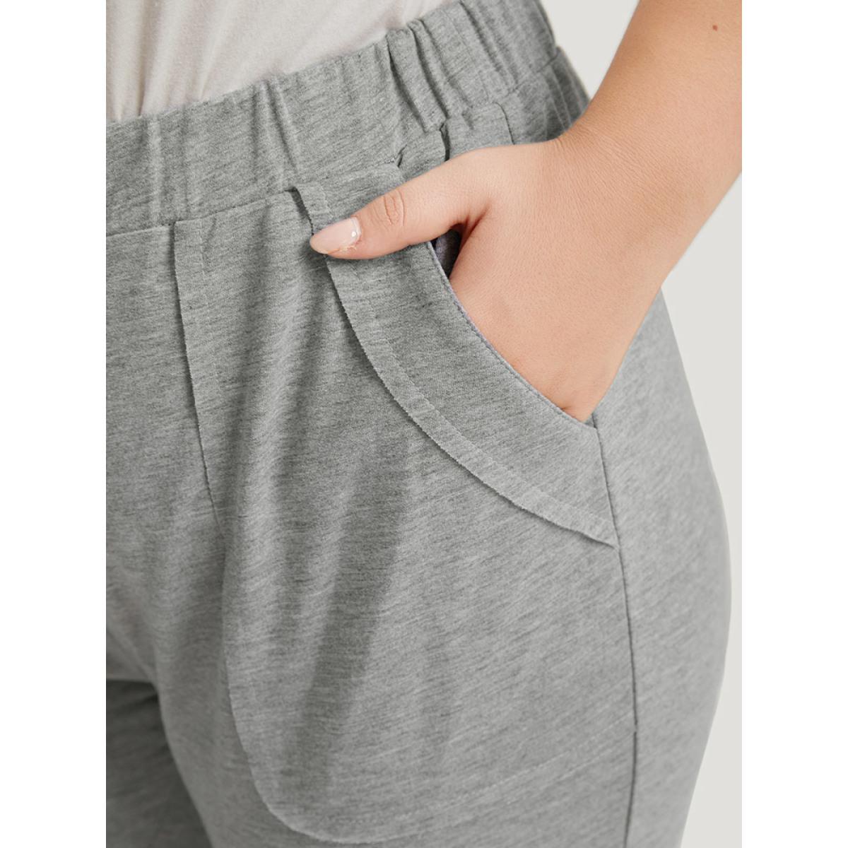 Solid Patched Slant Pocket High Rise Sweatpants Gray Plus Size Women Casual Dailywear Pocket 30/6X Bloomchic Product Image