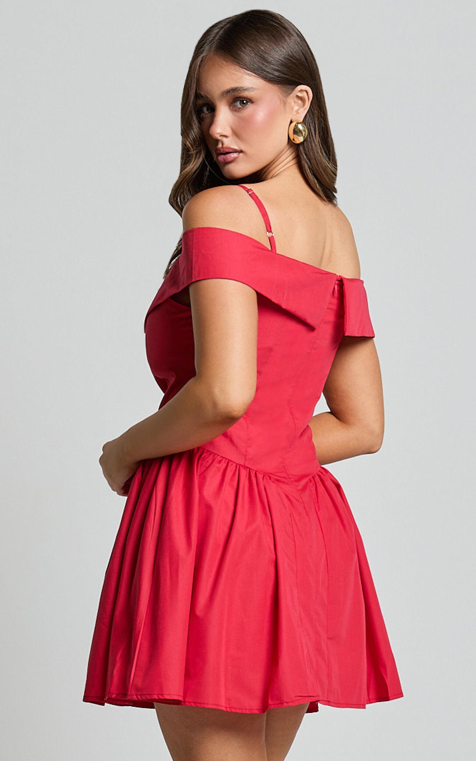 Bea Mini Dress - Off the Shoulder Fit and Flare Dress in Red Product Image