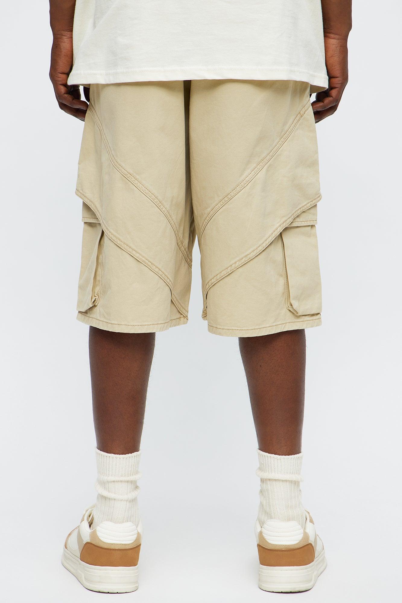 Baggy Hidden Lines Cargo Shorts - Tan Male Product Image
