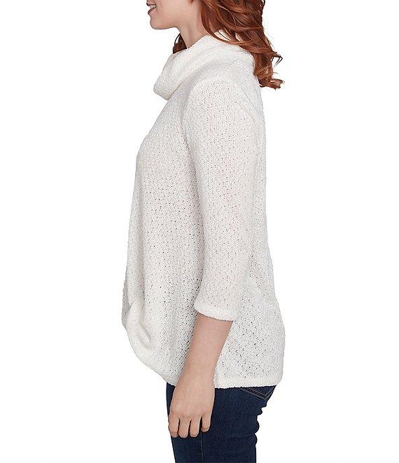 Ruby Rd. Petite Size Chenille Knit Cowl Neck 3/4 Sleeve Twist Front Detail Top Product Image