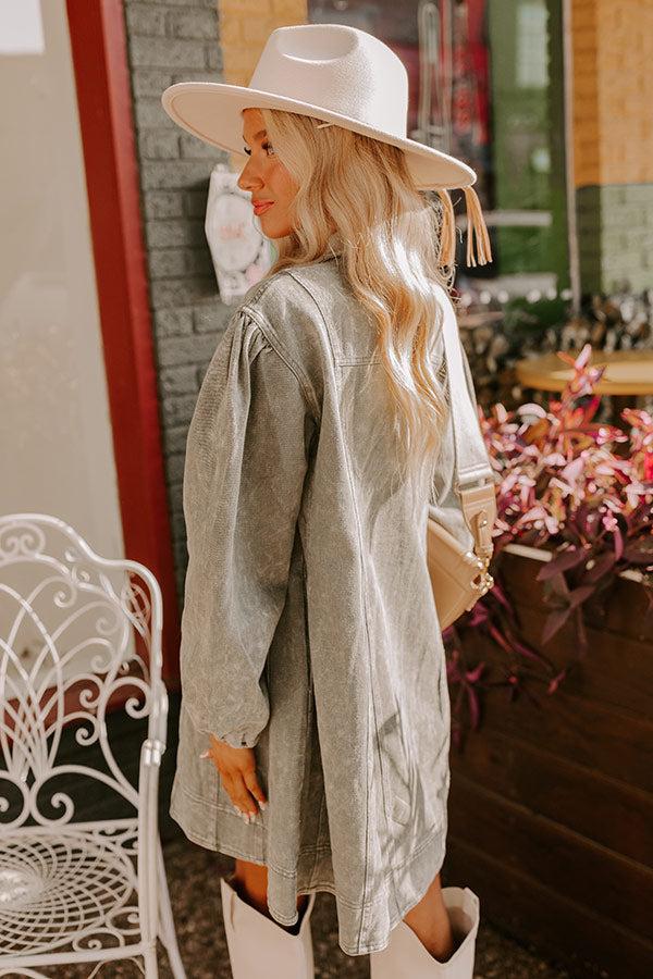 Afternoon Date Denim Mini Dress in Sage Product Image