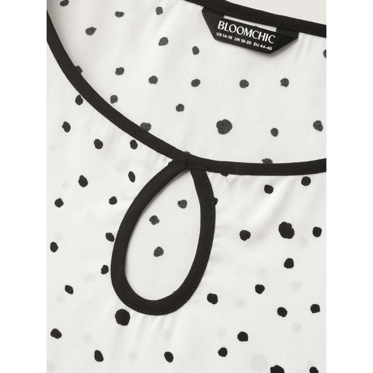 Plus Size Originalwhite Polka Dots Contrast Layered Sleeve Blouse Women Office Short sleeve Round Neck Office Blouses BloomChic 30/6X Product Image