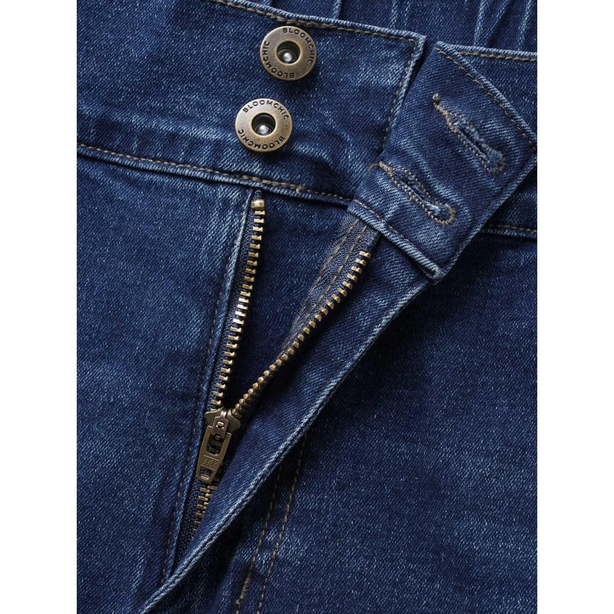 Plus Size Dark Wash Slanted Pocket Straight Leg Jeans Women Denimblue Casual Button Medium stretch Slanted pocket Jeans BloomChic 30/6X Product Image