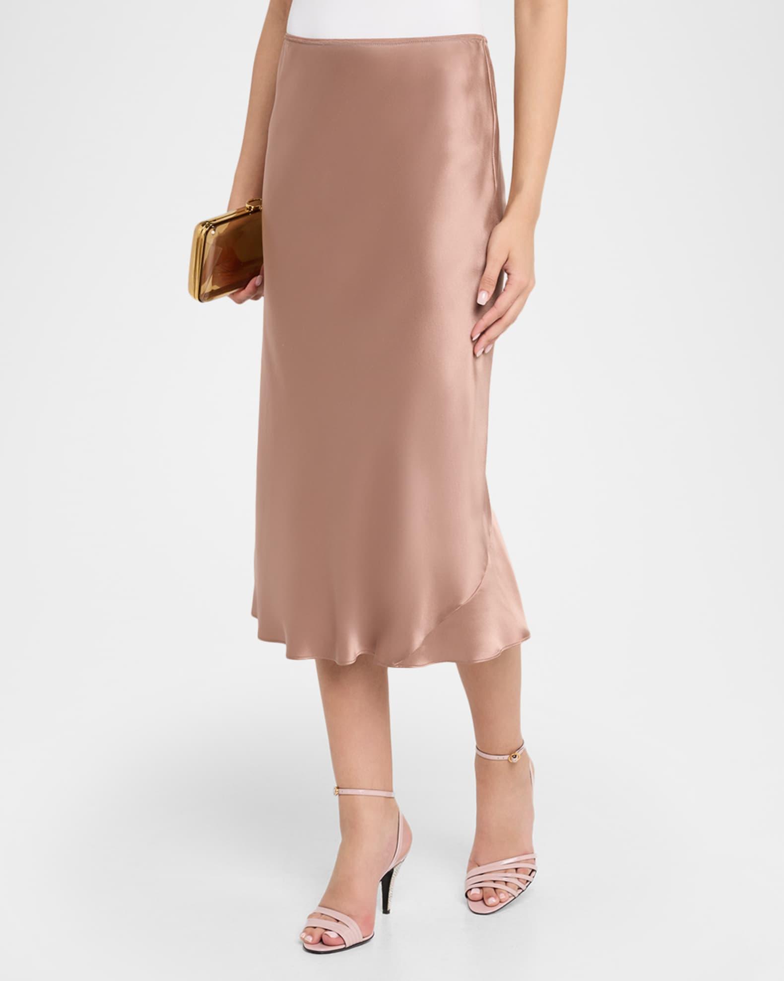 Sense Of Shine Bias-Cut Silk Satin Midi Skirt Product Image
