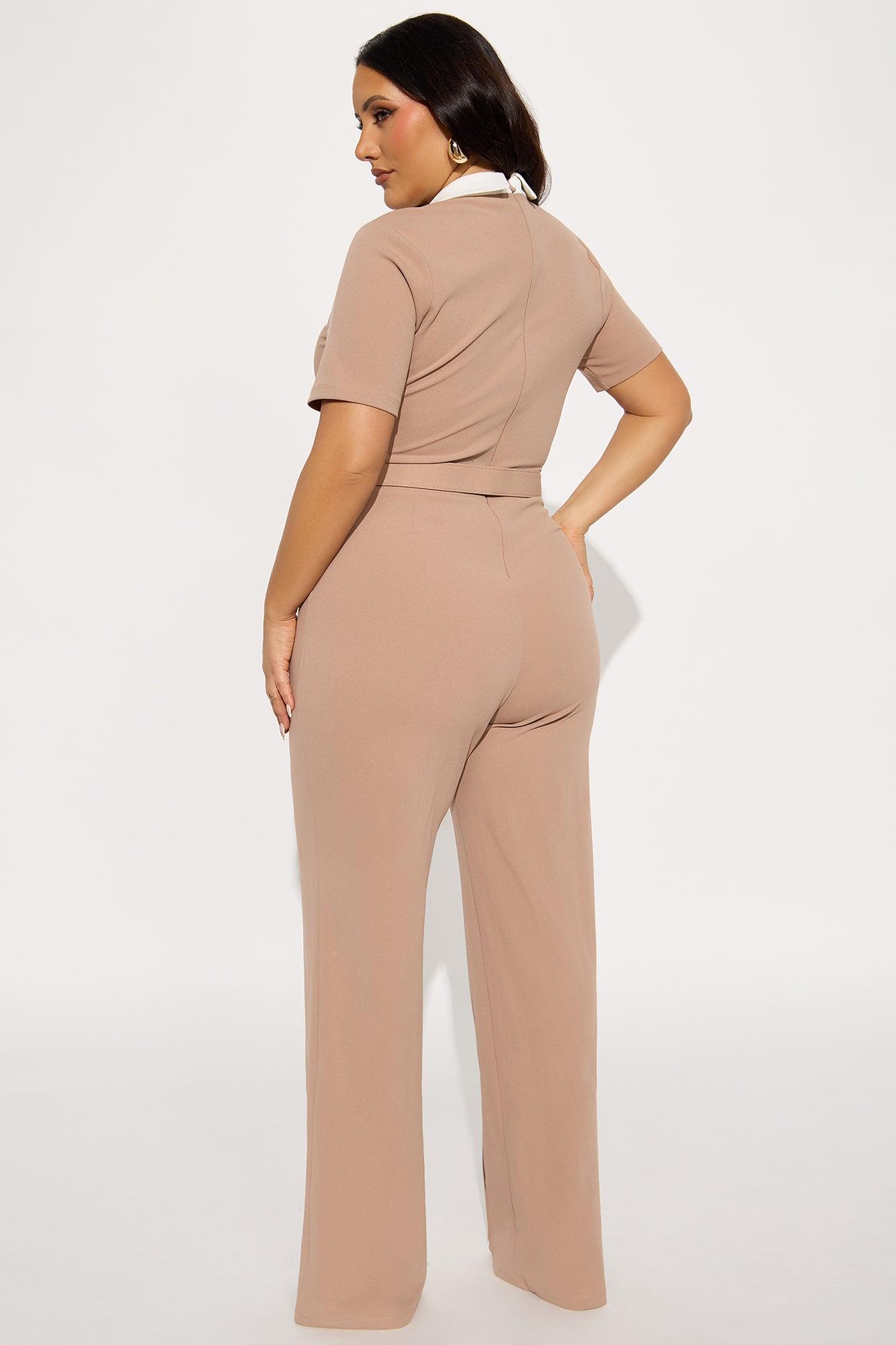 Ella Short Sleeve Jumpsuit - Taupe Female Product Image