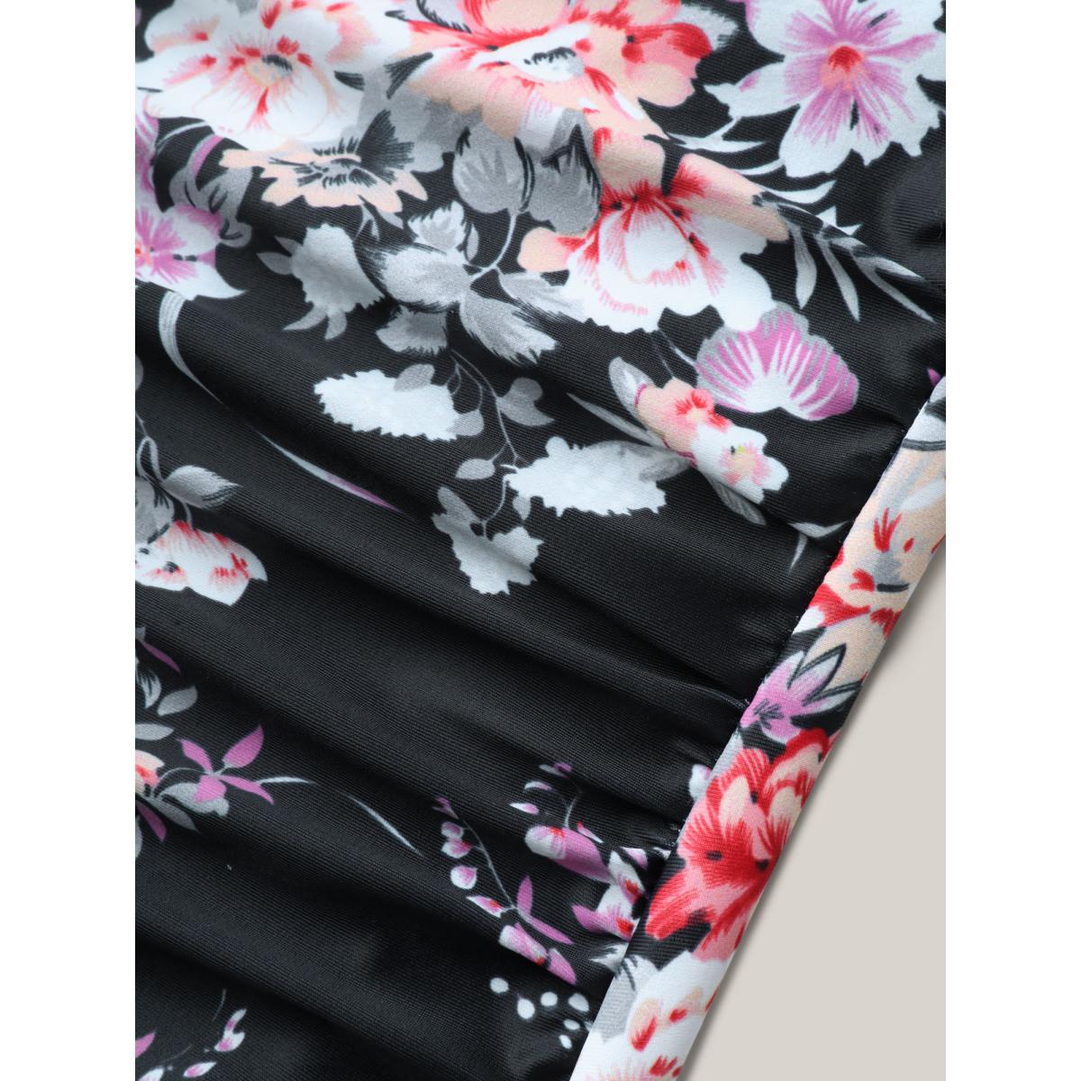 Plus Size Floral Print Knotted One-Piece Swimsuit Women's Swimwear Black Beach Tie knot Curve Bathing Suits High stretch One Pieces BloomChic 30/6X Product Image